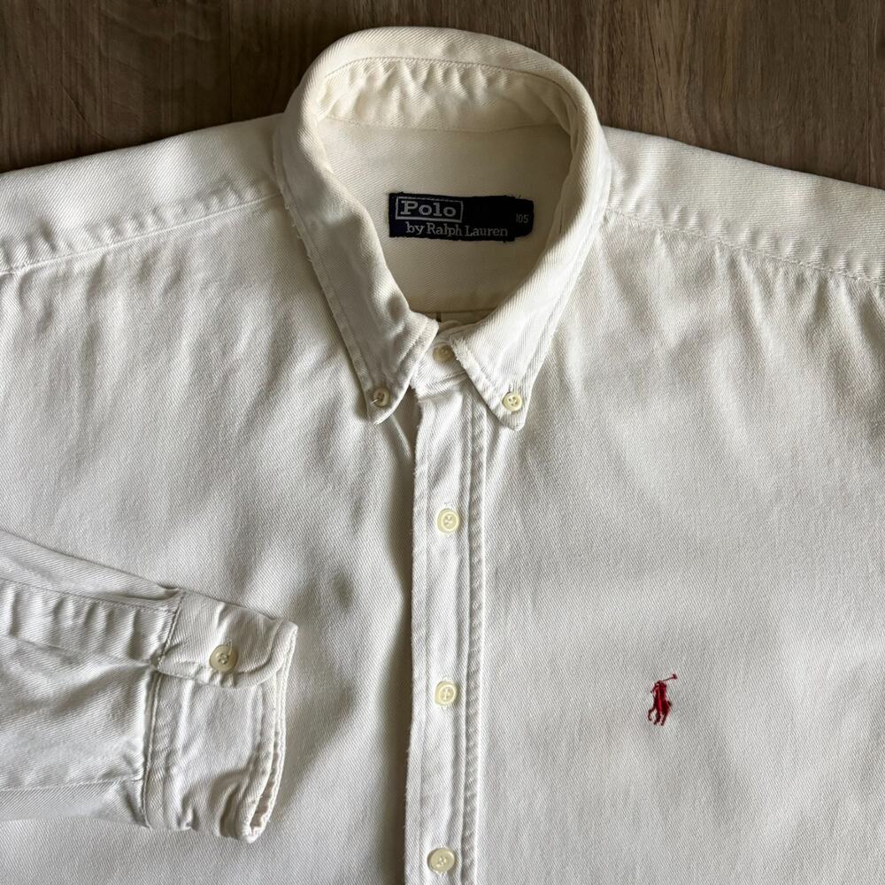 Vintage Polo Ralph Lauren Shirt Men's Size L White Heavy Cotton Oversized WORN